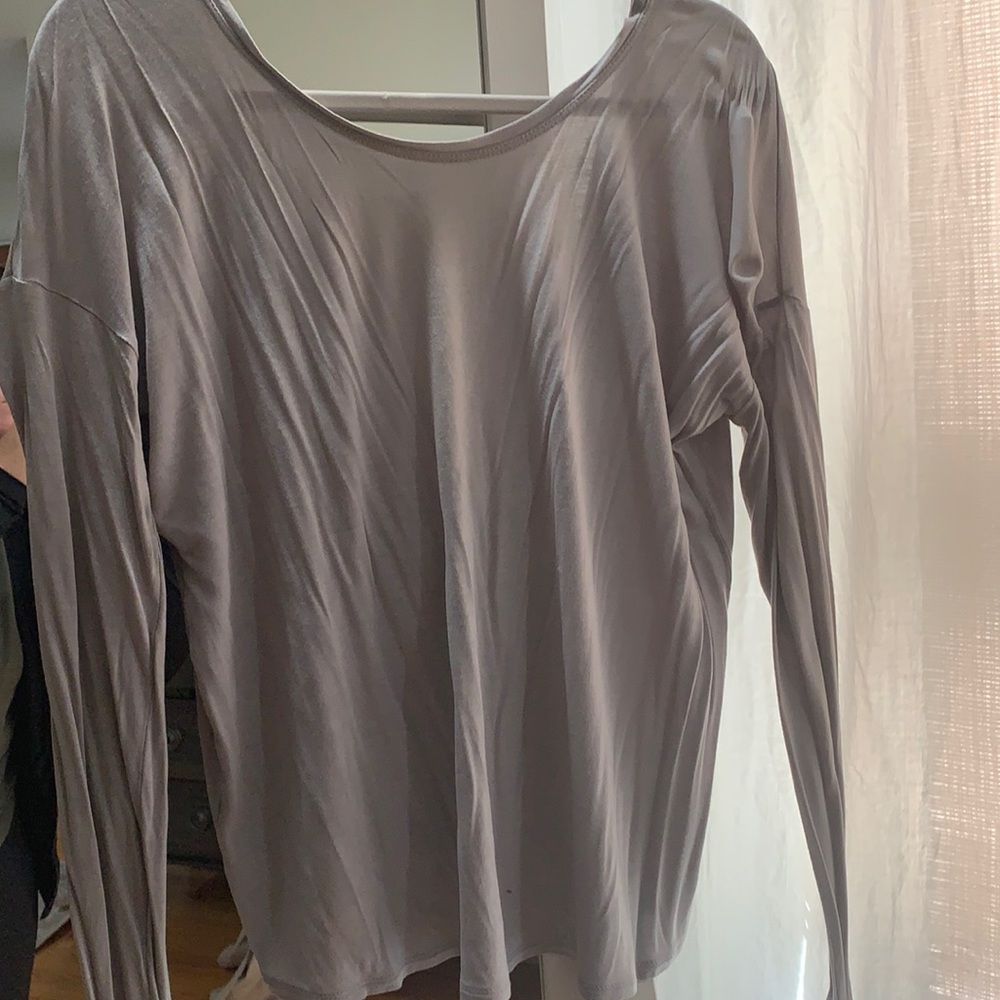 BcbgMaxazria grey long sleeve top with cross back